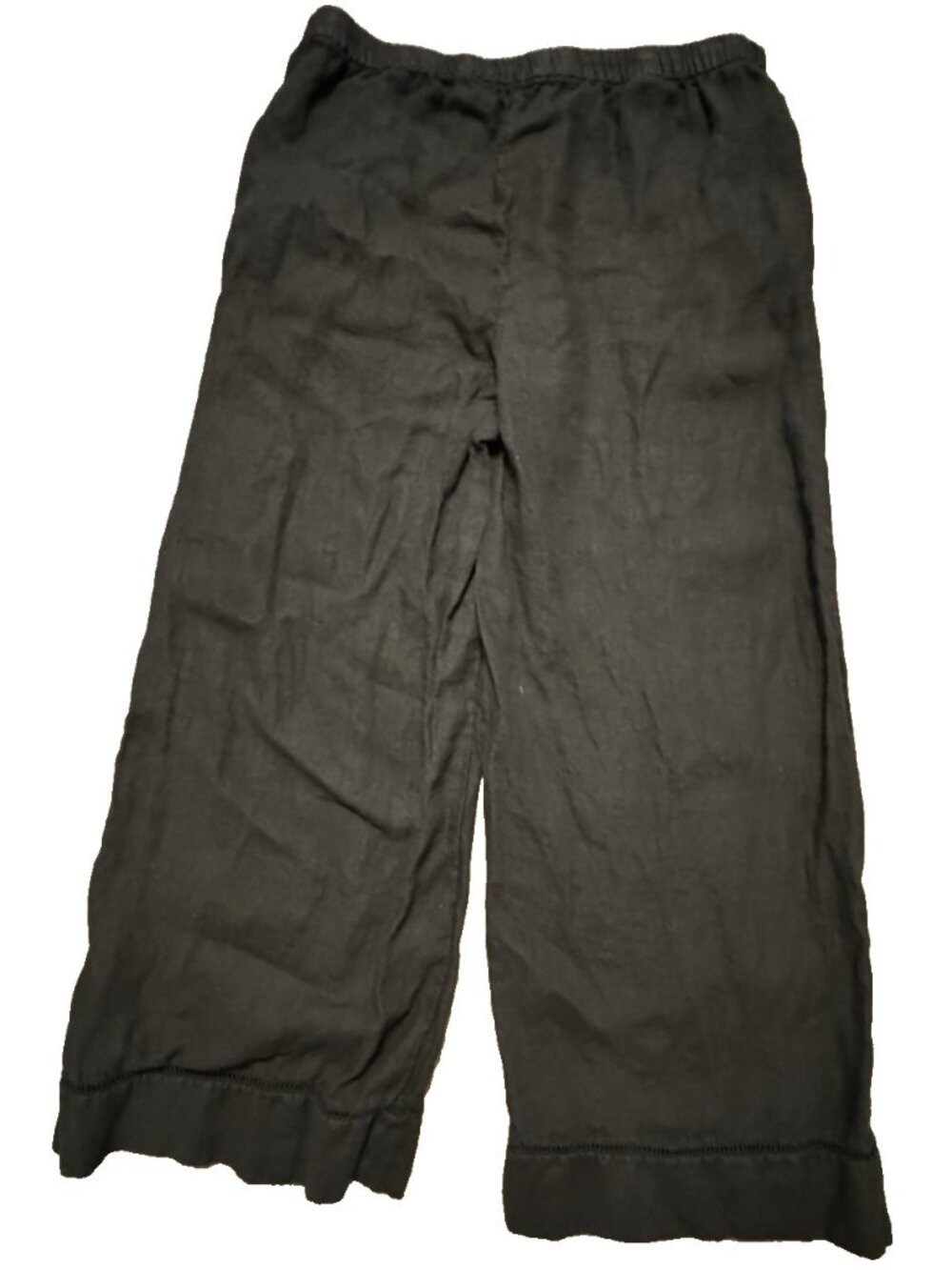 Zara Women Linen Black Wide Leg Pull On Large Pants Split Open Knit Crochet Hem - Picture 12 of 12